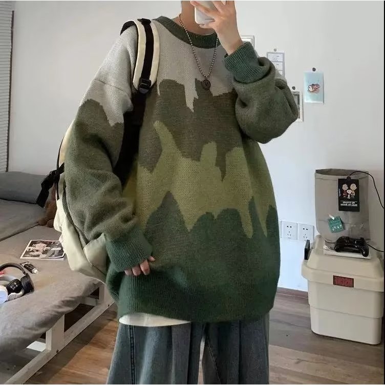 Áo sweater Dệt Kim Tay Dài Dáng Rộng In Họa Tiết Hoạt Hình Phong Cách harajuku Thời Trang Mùa Thu Cho Nam