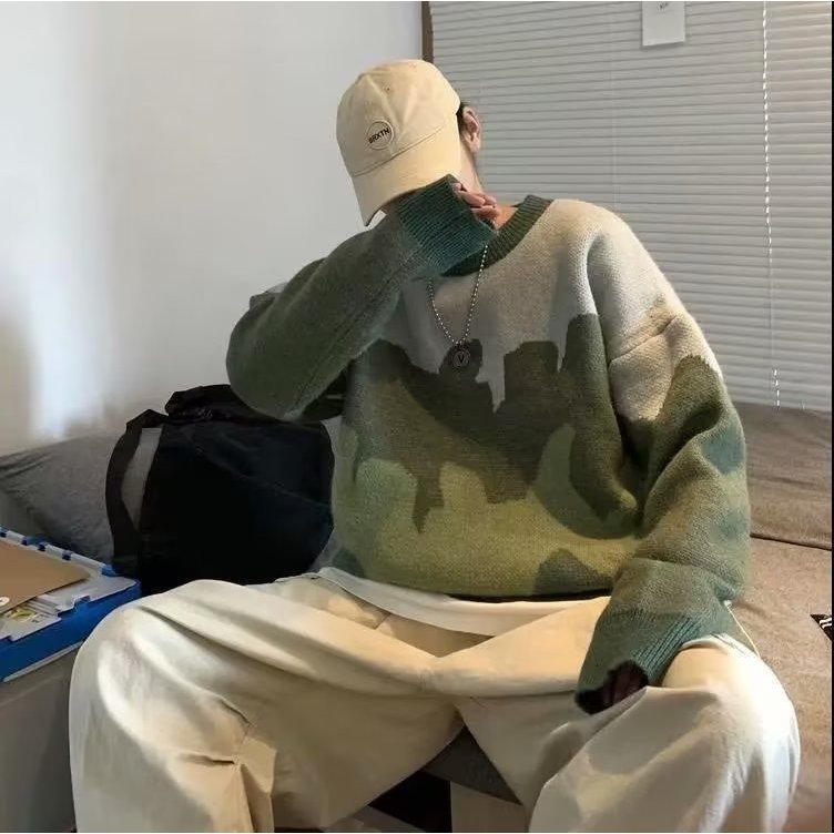 Áo sweater Dệt Kim Tay Dài Dáng Rộng In Họa Tiết Hoạt Hình Phong Cách harajuku Thời Trang Mùa Thu Cho Nam