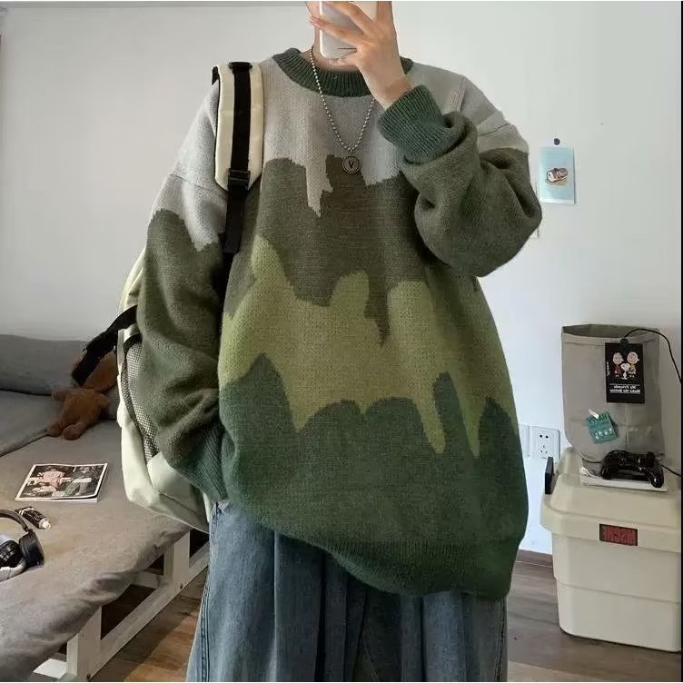 Áo sweater Dệt Kim Tay Dài Dáng Rộng In Họa Tiết Hoạt Hình Phong Cách harajuku Thời Trang Mùa Thu Cho Nam