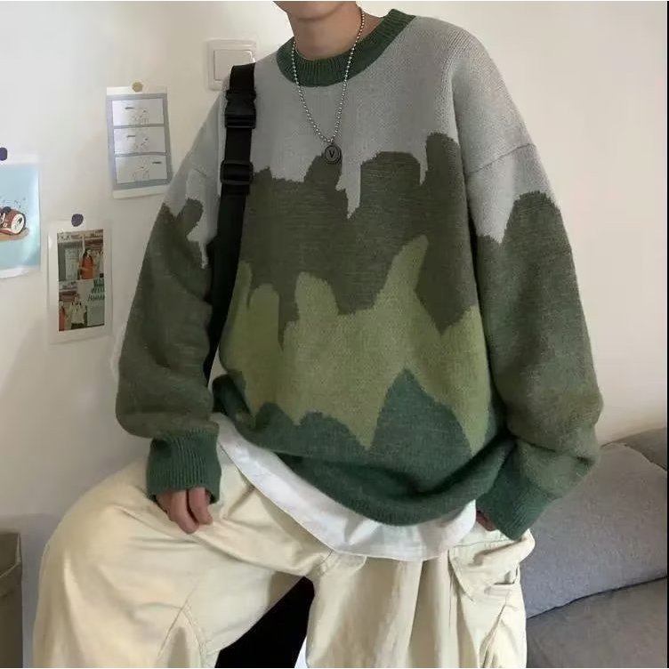 Áo sweater Dệt Kim Tay Dài Dáng Rộng In Họa Tiết Hoạt Hình Phong Cách harajuku Thời Trang Mùa Thu Cho Nam
