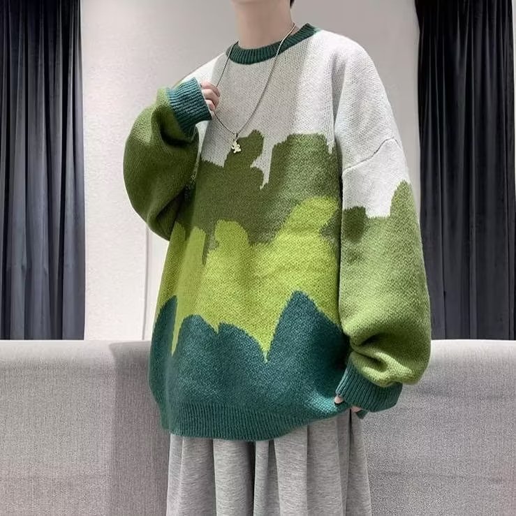 Áo sweater Dệt Kim Tay Dài Dáng Rộng In Họa Tiết Hoạt Hình Phong Cách harajuku Thời Trang Mùa Thu Cho Nam