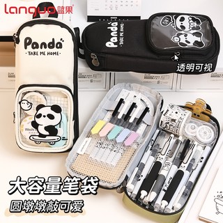 Languo Túi Đựng Bút Bằng Vải canvas Trong Suốt Hình Gấu Trúc 3d Nhiều Ngăn