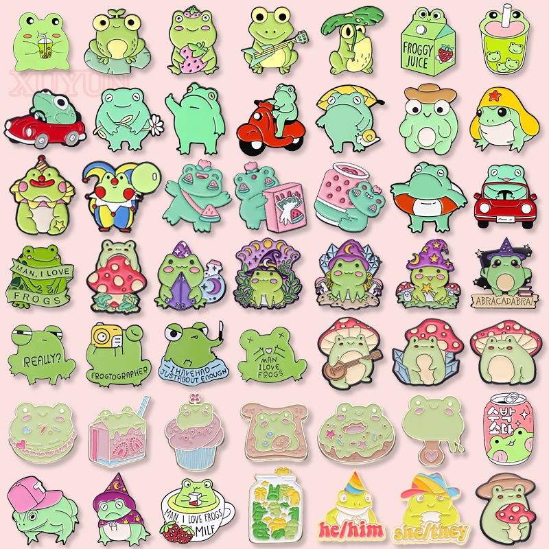Bộ 50 Ghim Cài Áo Kim Loại Hình Ếch Hoạt Hình Dễ Thương