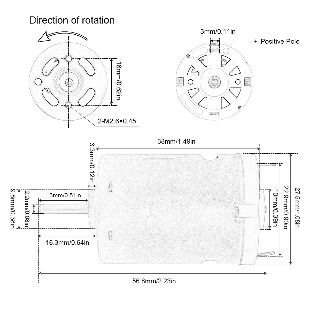 Động cơ quạt cỡ nhỏ R380 6V-24V DC 24000RPM bằng thép không gỉ dành cho máy sấy tóc tại nhà