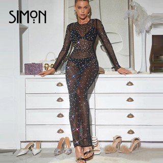 Simba Đầm maxi Tay Dài Phối Lưới Xuyên Thấu Gợi Cảm Thời Trang Đi Biển Cho Nữ