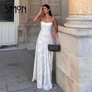 Simon Xem Qua Bãi Biển Váy In Hoa Thanh Lịch Spaghetti Dây Đeo Đầm Maxi Thời Trang Quấn Ngực Lưng Băng Chiều Dài Sàn Váy