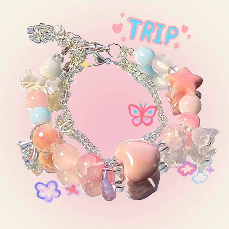 Vòng tay thời trang đầy màu sắc hạt hình trái tim dễ thương lắc tay phụ kiện thời trang