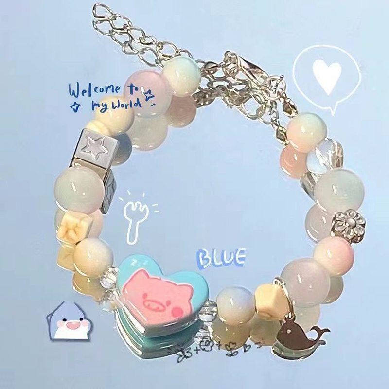 Vòng tay thời trang đầy màu sắc hạt hình trái tim dễ thương lắc tay phụ kiện thời trang