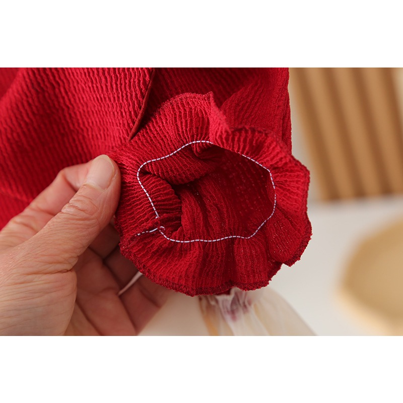 Bcbl Đầm Công Chúa Tay Ngắn Màu Đỏ Ngọt Ngào Thời Trang Cho Bé Gái