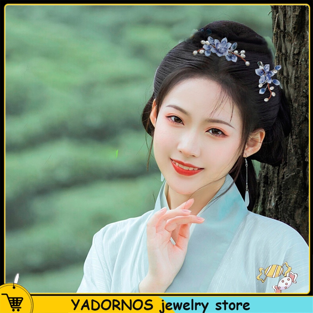 YADORNOS Hoa tráng men Trung Quốc Hair Stick Handmand Retro Hair Fork