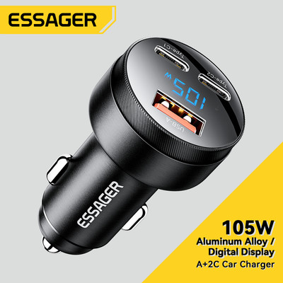 Tẩu sạc điện thoại ô tô ESSAGER PPS PD QC 2 cổng USB 105w