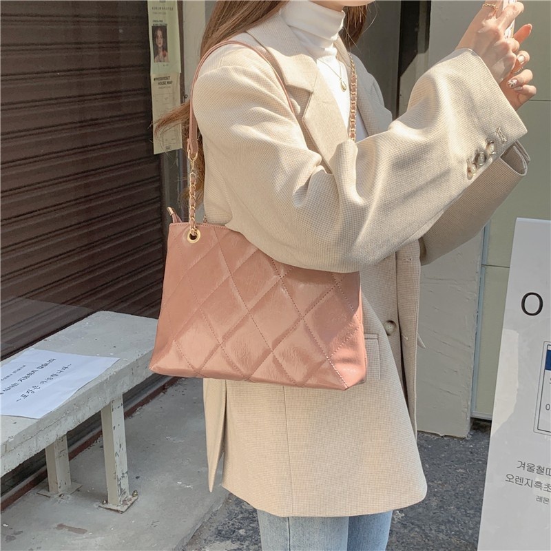 Túi xách NALLCHEER da cừu cao cấp phối họa tiết kim cương thời trang thường ngày cho nữ