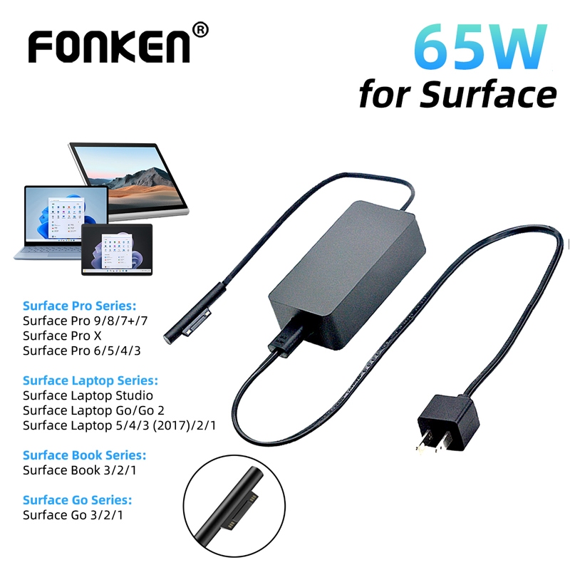 Fonken Bộ Sạc 65w Cho laptop microsoft surface pro 6 / 5 / 4 / 3