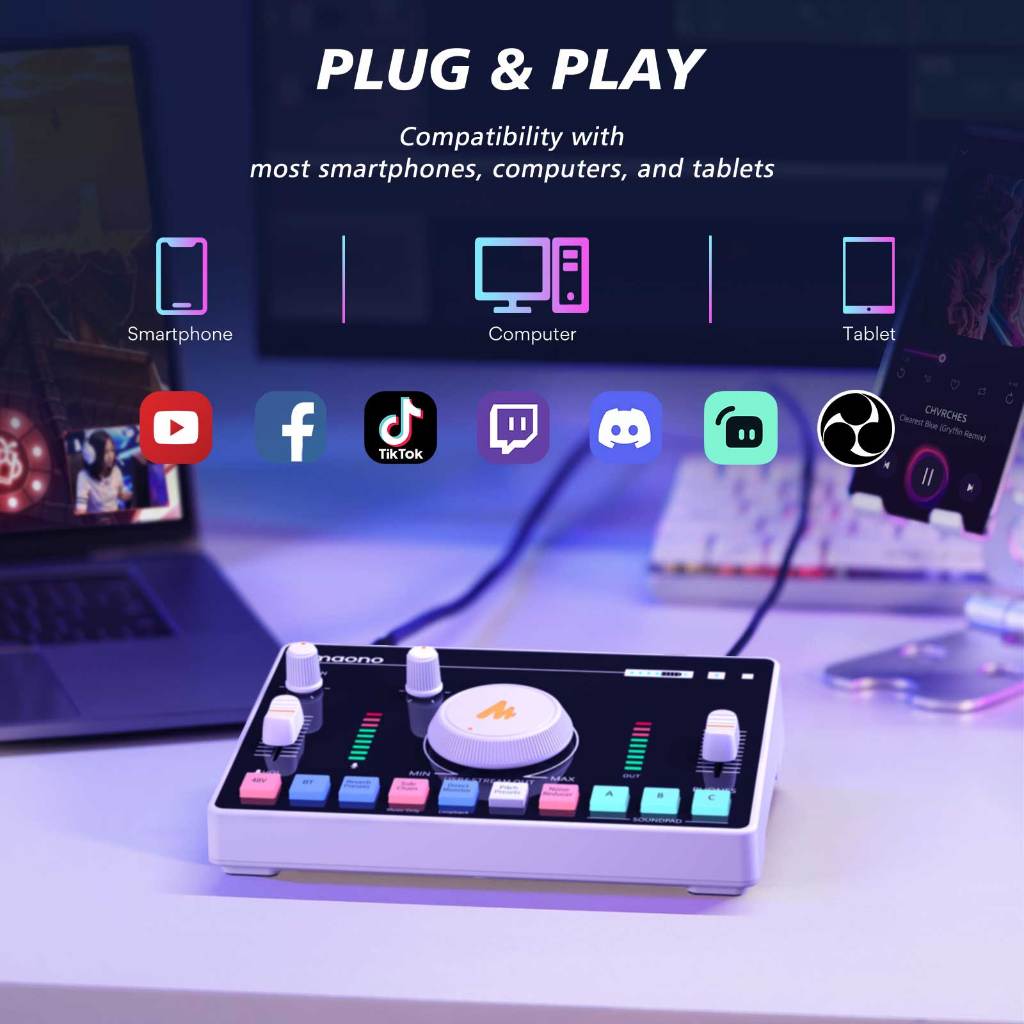 Sound Card MAONO AMC2 Maonocaster với nguồn phantom 48v/ tăng micrô cho livestream, karaoke, podcast, gaming