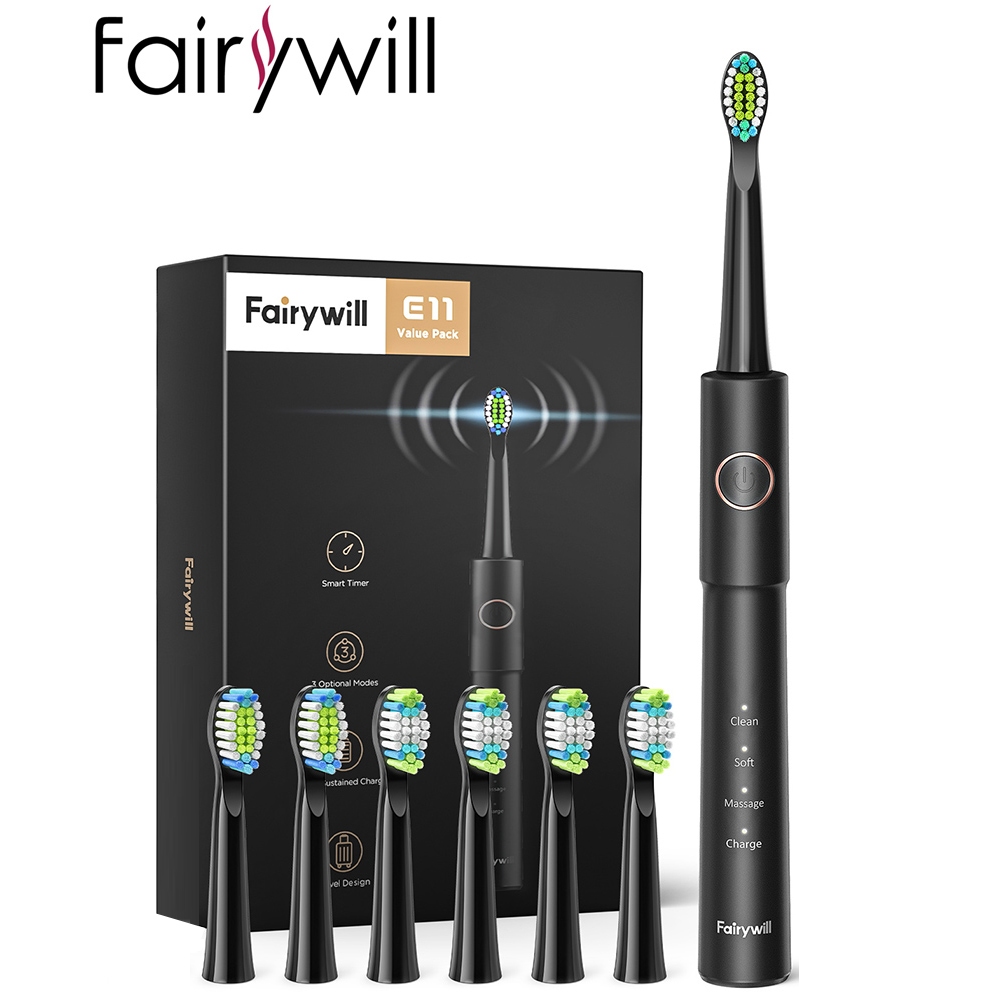 Bàn chải điện Fairywill E11 Với 8 Đầu Bàn Chải Tiện Dụng