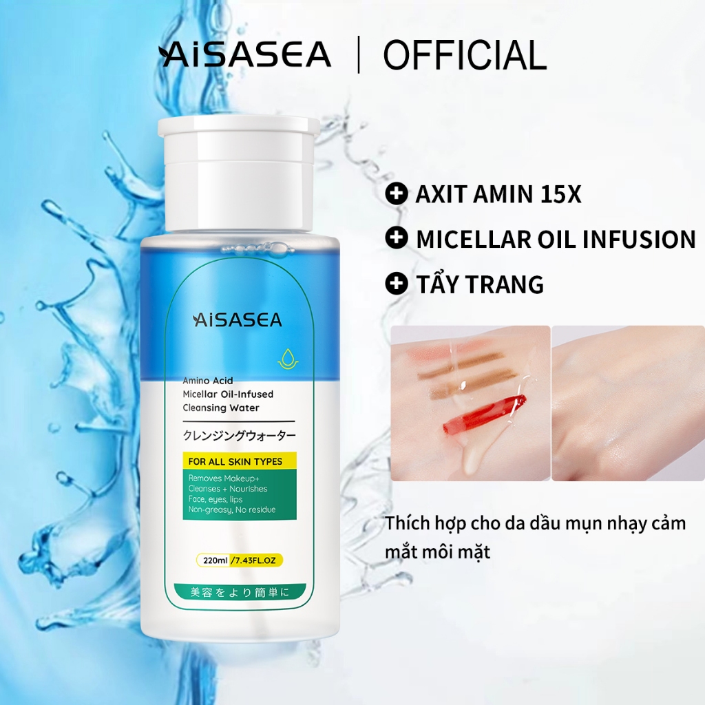 AISASEA Nước tẩy trang 15x amino acid 220ml làm sạch sâu  3:7 tỉ lệ vàng kết hợp nước và dầu hai trong một