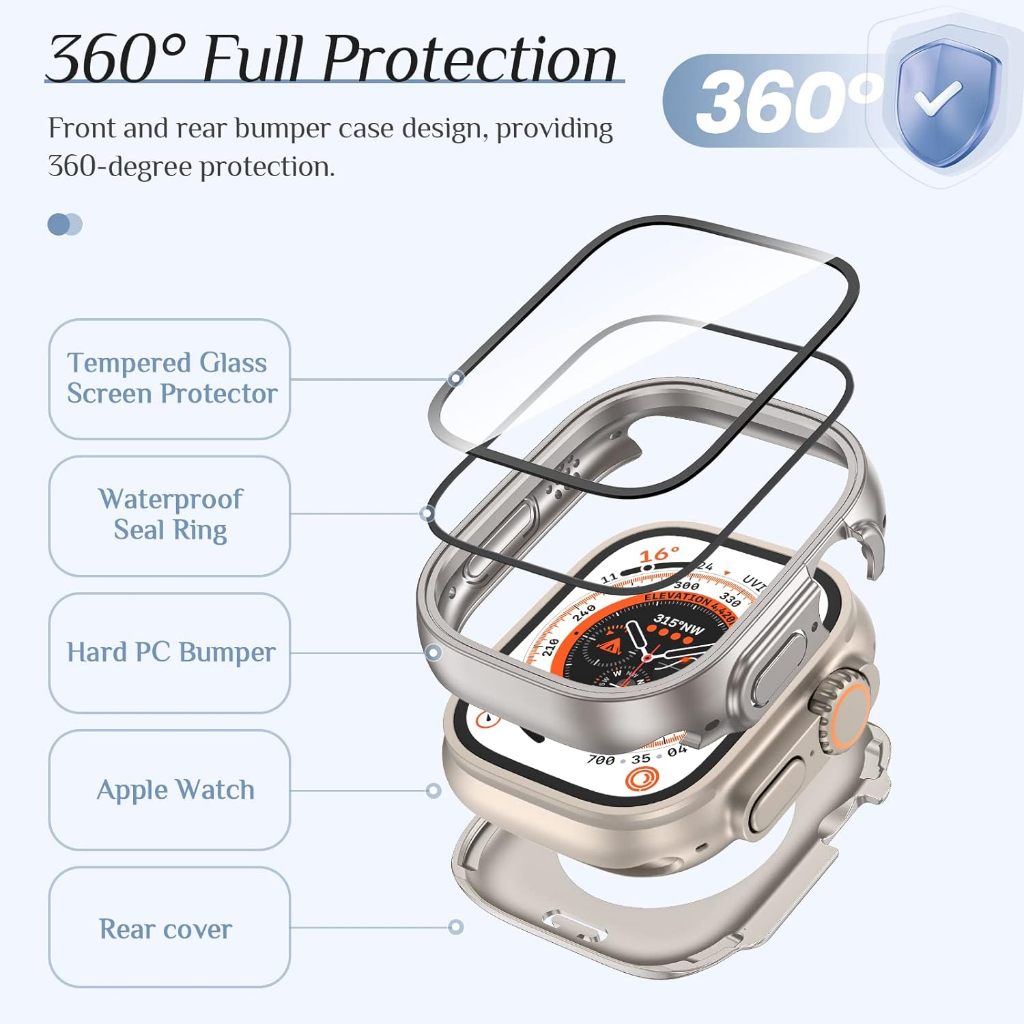 Vỏ Bảo Vệ Chống Nước Cho Apple Watch 8 7 45mm 41mm 360°Ốp Bảo Vệ Toàn Màn Hình Dành Cho iWatch 6 5 4 44mm 40mm 49mm