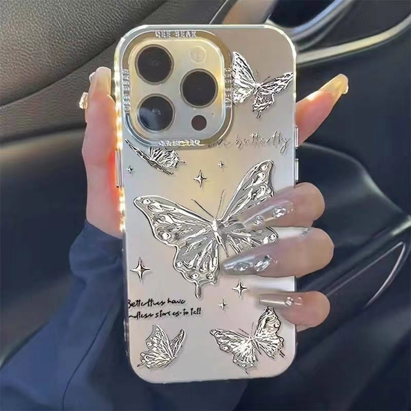 Ốp iphone 11/12/13/14/15 Pro Max Fashion bạc bươm bướm cô gái Case For ốp lưng iphone 11,12,13,14,15,11PM,12PM,13PM,14PM,15PM