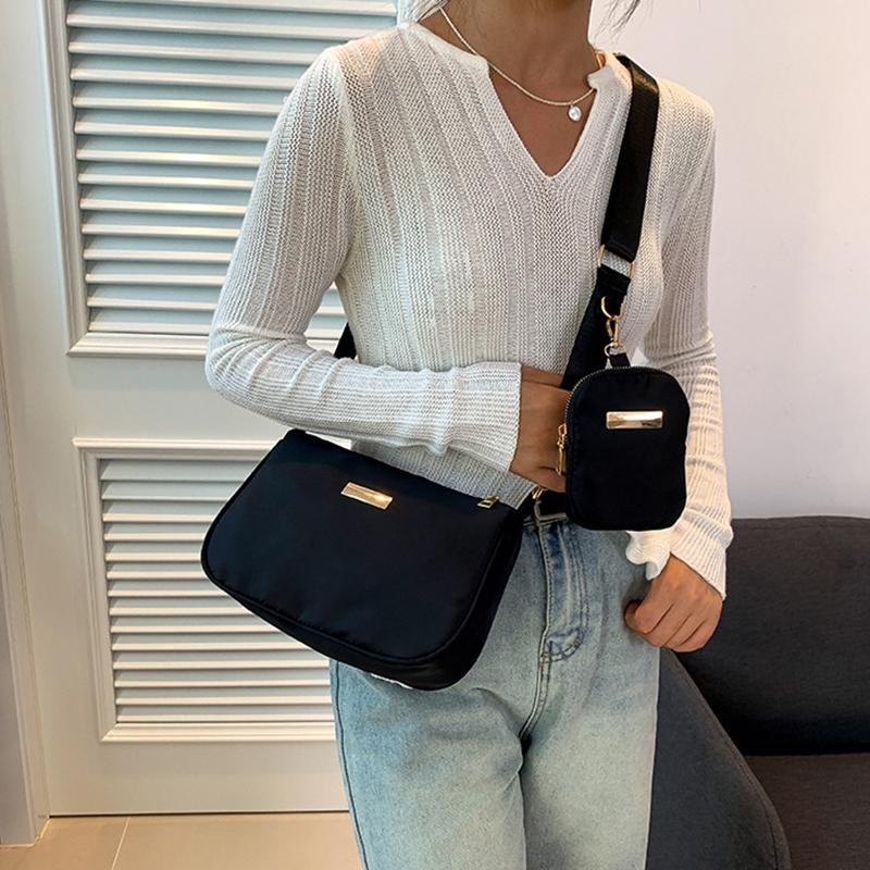 Túi Đeo Vai yogodlns nylon Màu Trơn Chống Thấm Nước Thời Trang Cho Nữ