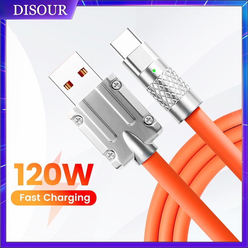 Disour 120W Kim Loại Cáp Sạc Bảo Vệ USB Cáp Dữ Liệu Sạc Nhanh Cho Micro Type-C Silicone Sạc Nhanh Với Cáp Sắp Xếp