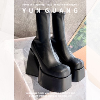 Giày Bốt denim Cao Gót Mũi Vuông Đế Dày Chống Nước Kích Thước Lớn Thời Trang Âu Mỹ Hàng Mới Dành Cho Bạn Nữ