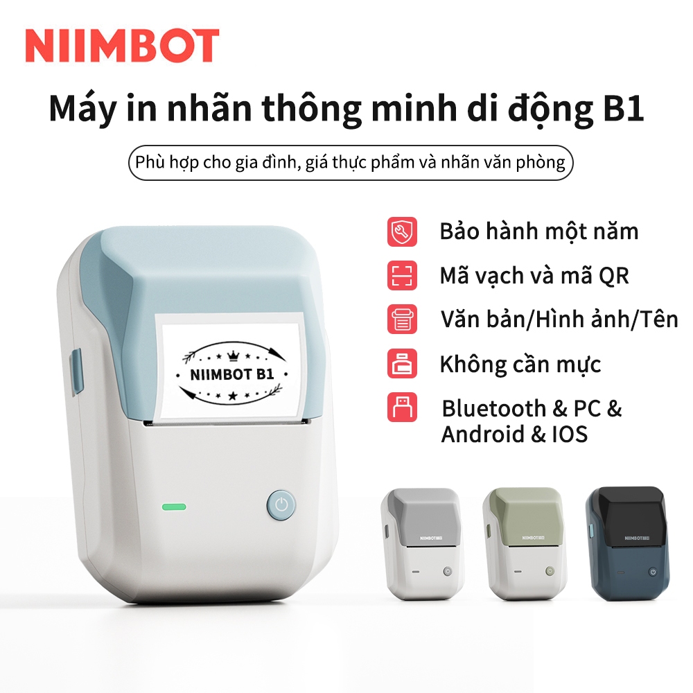 NIIMBOT B1 Máy in nhãn di động , máy in nhiệt cầm tay nhỏ gọn, in mã vạch và mã QR