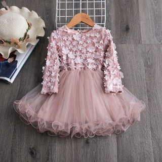 Nnjxd Đầm Tay Dài Thêu Họa Tiết Dễ Thương Cho Bé Gái Từ 3-8 Tuổi