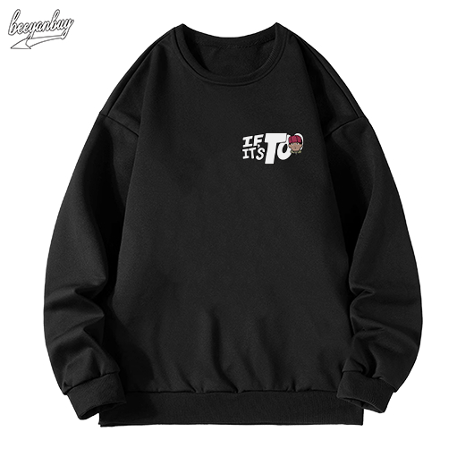Áo sweater nam đen BEEYANBUY áo nỉ tay dài basic vintage in hình unisex 100% cotton-Y0583
