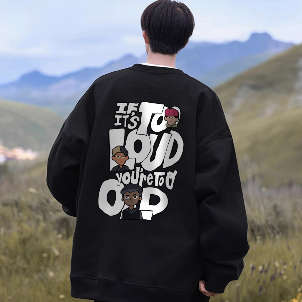 Áo sweater nam đen BEEYANBUY áo nỉ tay dài basic vintage in hình unisex 100% cotton-Y0583