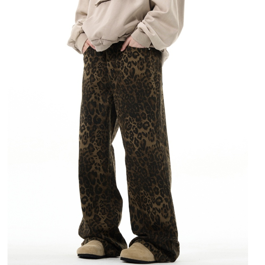 Quần Jean Ống Rộng Họa Tiết Da Beo Thời Trang Dành Cho Cả Nam Và Nữ