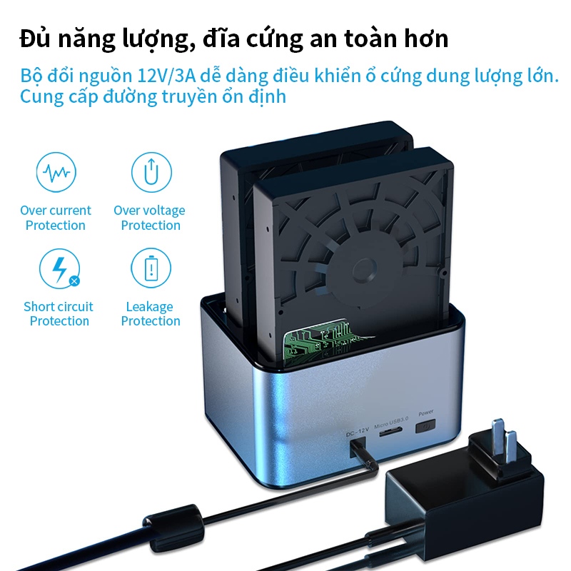 SSK trạm nối ổ cứng ổ cắm ổ cứng Aluminum  HDD Docking Station USB 3.0 to SATA Dual Bay External Hard Drive Docking Station for 2.5 3.5 inch SATA HDD SSD Support UASP, 2x16TB + 2 USB3.0 Ports HDD Docking
