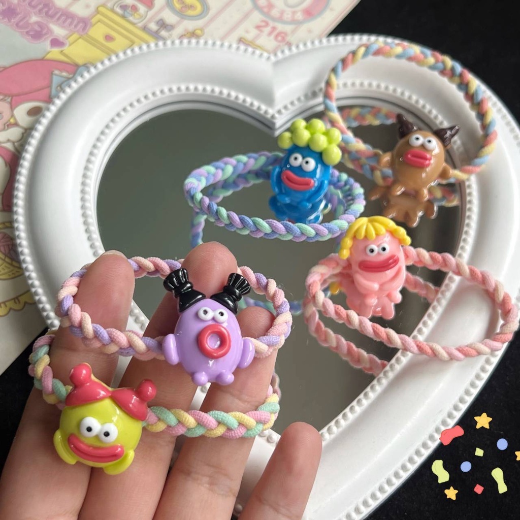 🎀 yakult 🎀Hoạt Hình Dây Cột Tóc Cao Su Họa Tiết Trái Tim Nhiều Màu Sắc Dễ Thương Cho Bé Gái