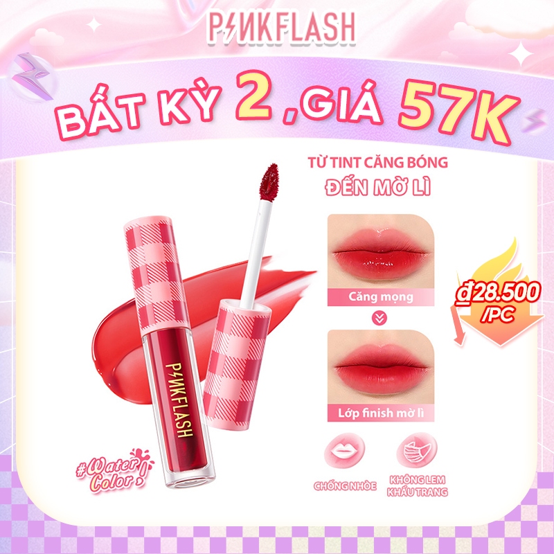 WaterColor Son Môi Dạng Pinkflash Lỏng Công Thức Nước Mềm Mịn Dưỡng Ẩm Chống Dính Cốc Không Phai Màu Hồng