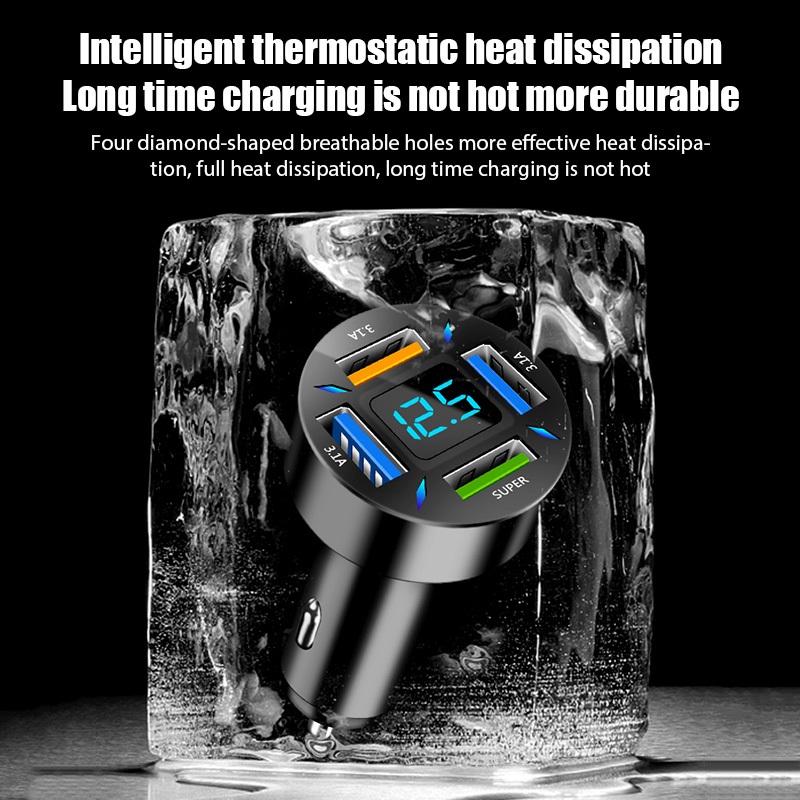 Mới Củ Sạc Điện Thoại Đa Năng Trên Xe Hơi Siêu Nhanh 4usb Có Màn Hình Hiển Thị Kỹ Thuật Số Cho apple Và huawei