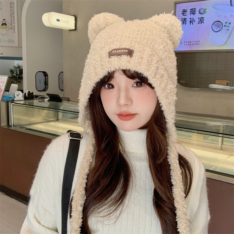 Mũ Len Dệt Kim Trùm Tai Chống Lạnh Hình Tai Gấu Dễ Thương Phong Cách Hàn Quốc