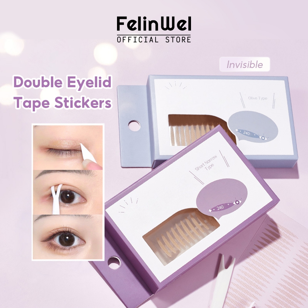 Miếng dán kích mí FELINWEL vô hình tự dính có thanh nĩa và nhíp