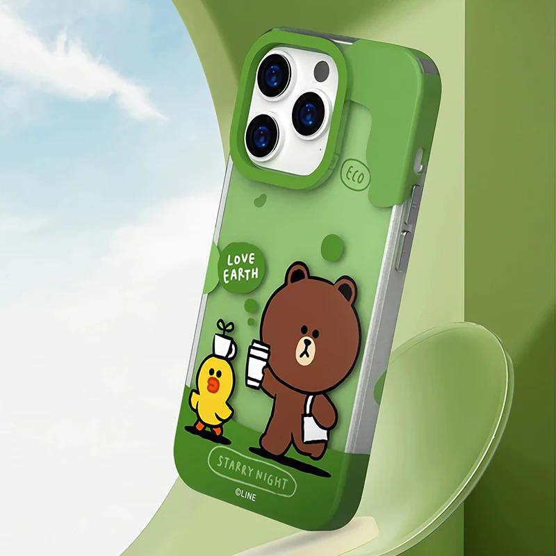 LINE FRIENDS Brown Bear IMD Case cho iPhone 15 Pro Max 15 Pro 15 Plus 15 Vỏ bảo vệ chống va đập trọn gói cho iPhone 14 Pro Max Viền mềm, Ốp lưng cứng
