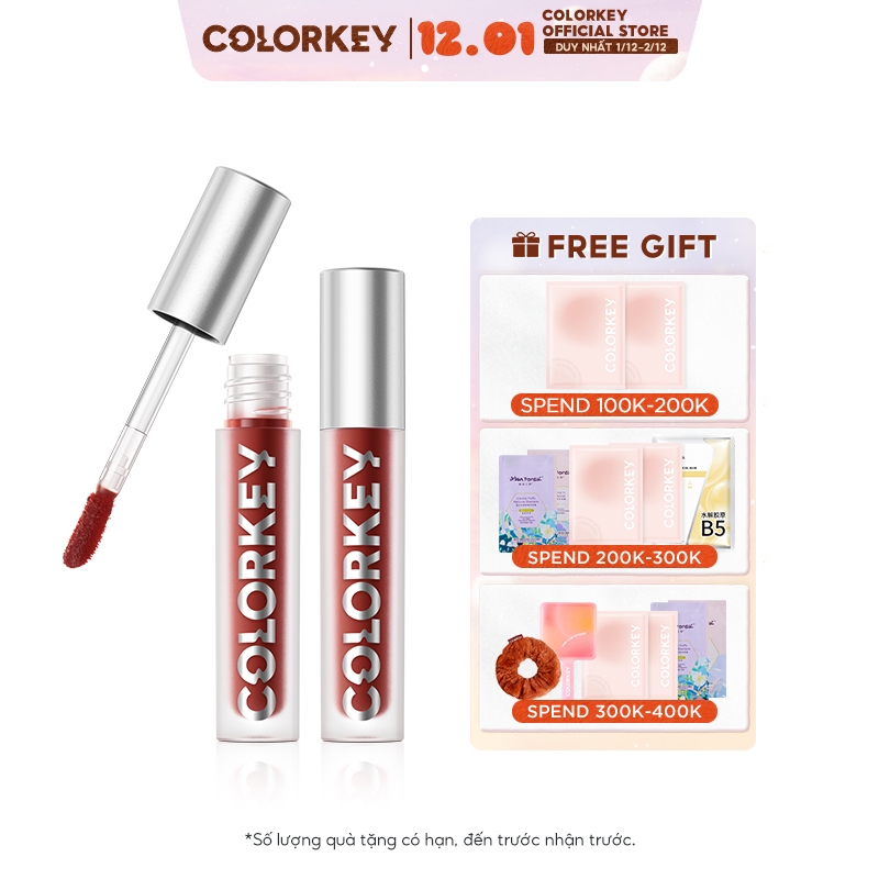 【COLORKEY】Son môi Colorkey mini tông lì ánh nhũ kết cấu mịn như nhung sắc tố cao lâu trôi 1g