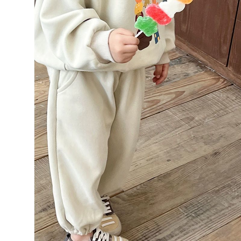 Aiyaya bộ bé gái Quần áo họa tiết hoạt hình + quần xám Phong cách dễ thương và ngọt ngào ăn mặc thoải mái In ấn thời trang mùa thu