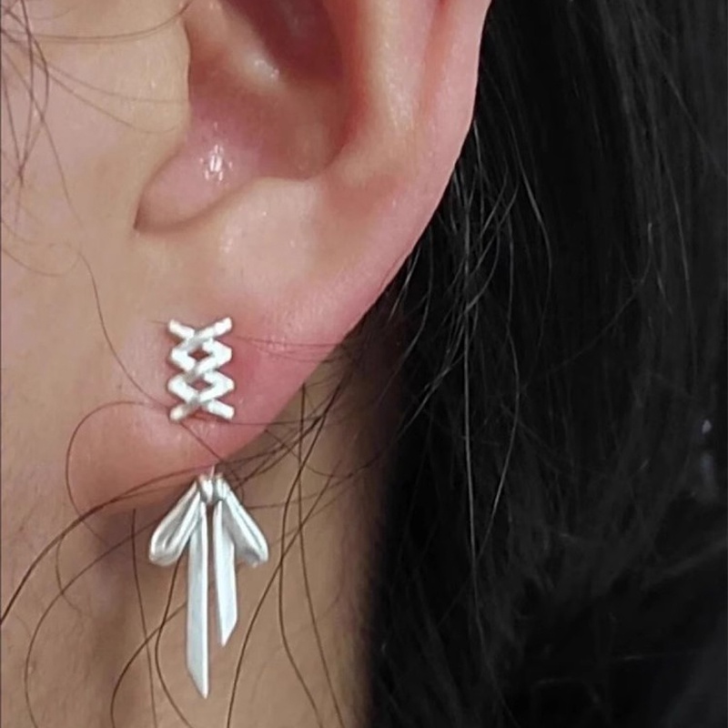 Khuyên Tai Bạc Hình Nơ Ruy Băng 2 Chiều Không Gây Dị Ứng Phong Cách Hàn Quốc Cho Nữ