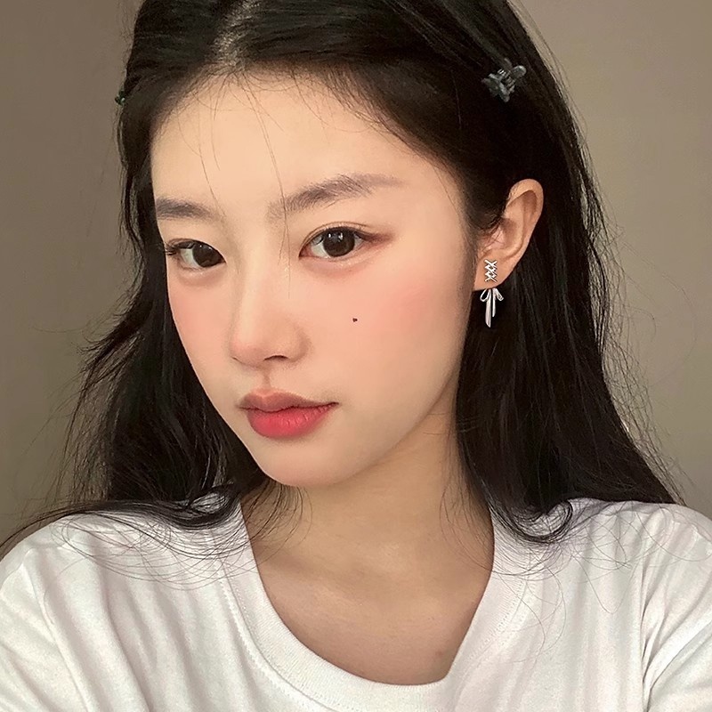Khuyên Tai Bạc Hình Nơ Ruy Băng 2 Chiều Không Gây Dị Ứng Phong Cách Hàn Quốc Cho Nữ