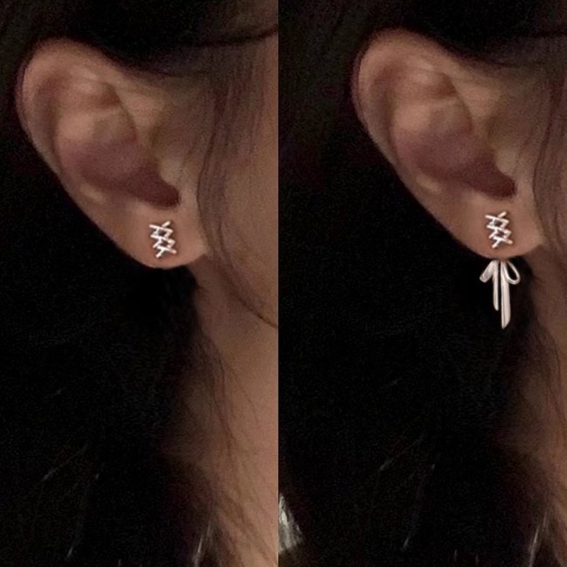Khuyên Tai Bạc Hình Nơ Ruy Băng 2 Chiều Không Gây Dị Ứng Phong Cách Hàn Quốc Cho Nữ