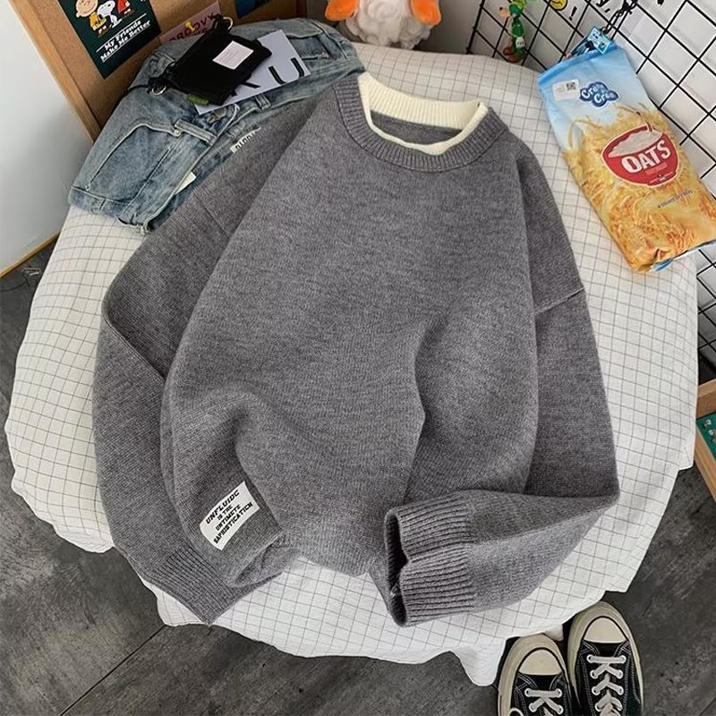 Giảm Giá Lớn Áo sweater Dệt Kim Tay Dài Mềm Mại Màu Trơn Giả Hai Lớp Thời Trang Và Thoải Mái Phong Cách ins Dành Cho Nam