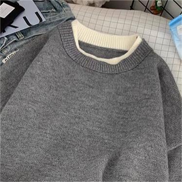 Giảm Giá Lớn Áo sweater Dệt Kim Tay Dài Mềm Mại Màu Trơn Giả Hai Lớp Thời Trang Và Thoải Mái Phong Cách ins Dành Cho Nam