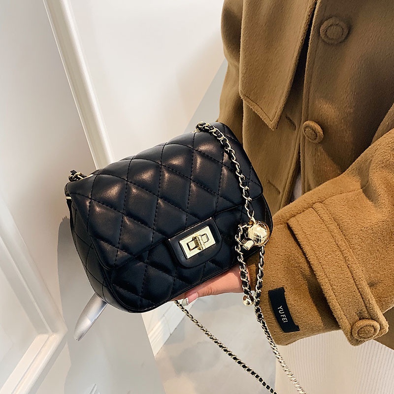 NALLCHEER Túi Đeo Chéo Da Cao Cấp Phối Dây Xích Thời Trang Pháp Sang Trọng Dành Cho Nữ