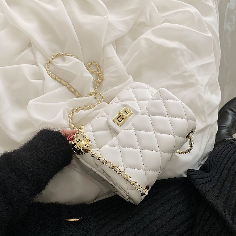 NALLCHEER Túi Đeo Chéo Da Cao Cấp Phối Dây Xích Thời Trang Pháp Sang Trọng Dành Cho Nữ