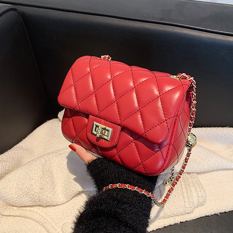 NALLCHEER Túi Đeo Chéo Da Cao Cấp Phối Dây Xích Thời Trang Pháp Sang Trọng Dành Cho Nữ