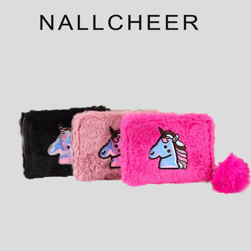 NALLCHEER Ví Khóa Kéo Thêu Trái Tim Hoạt Hình Nhật Bản Đáng Yêu Dành Cho Nữ