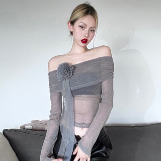 Mới Áo Thun Tay Dài Trễ Vai In Họa Tiết Hoa Hồng Thanh Lịch Quyến Rũ Cho Nữ