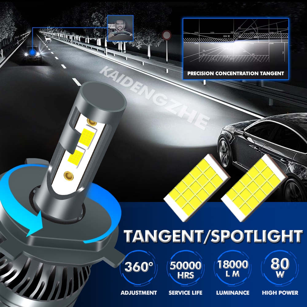 Set 2 Đèn Pha led h4 80w 18000lm h1 h7 h11 9012 H2 Chuyên Dụng Cho Xe Hơi